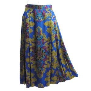 Vintage 80s Midi Skirt Marrakech Pleated Antebellum V Glossy Rayon Back Zip S